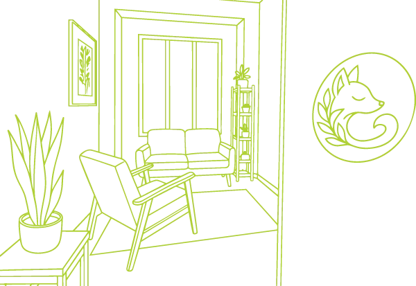 An illustration of our cosy therapy room in Loughborough